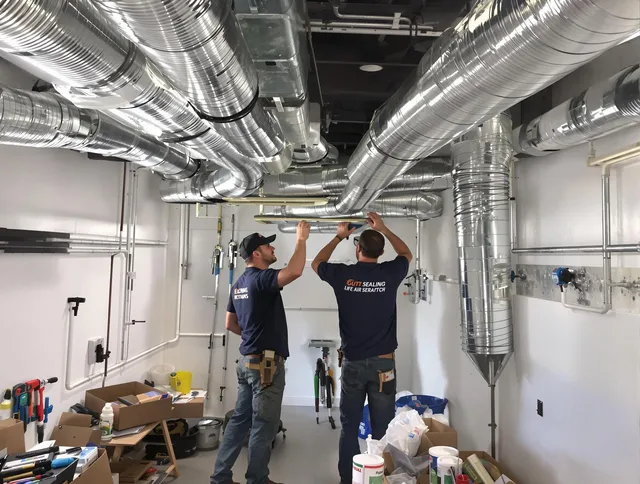Westborough Air Duct Cleaning technician applying professional duct sealing solutions in Westborough