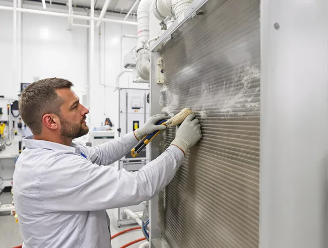 Westborough Air Duct Cleaning technician performing precision commercial coil cleaning at a Westborough business