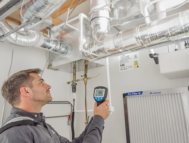 Westborough Air Duct Cleaning expert conducting detailed filter system inspection using diagnostic tools in Westborough