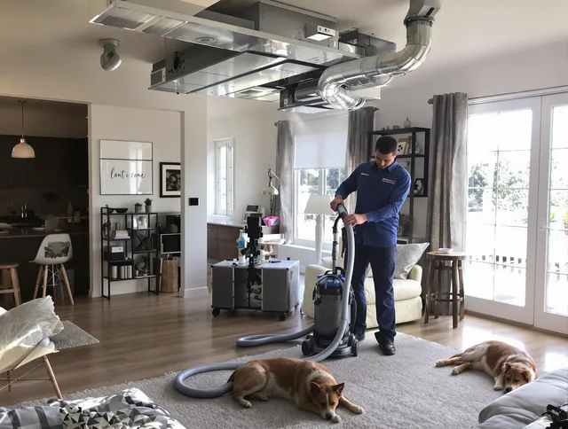 Westborough Air Duct Cleaning technician performing detailed indoor duct cleaning for improved air quality in Westborough