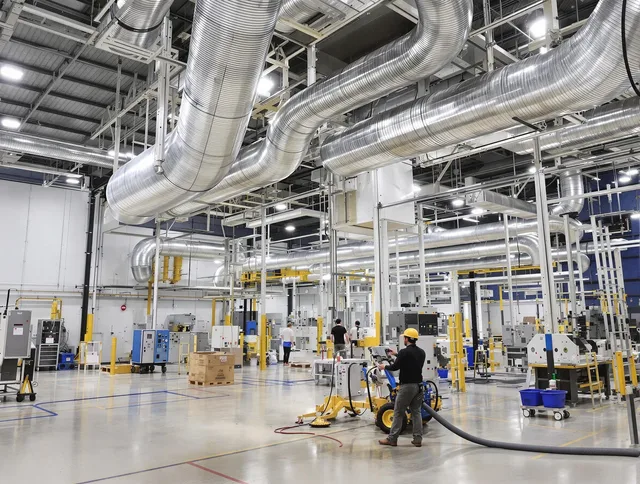 Westborough Air Duct Cleaning team performing comprehensive industrial duct cleaning at a large facility in Westborough